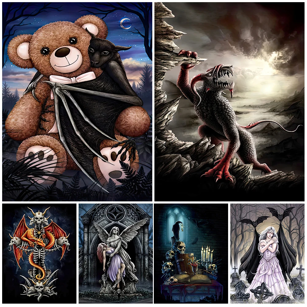 

Bat Witch And Five Pointed Star Magic Array In The Cemetery Wall Art Canvas Painting Home Decor Weeping Angel Poster And Prints