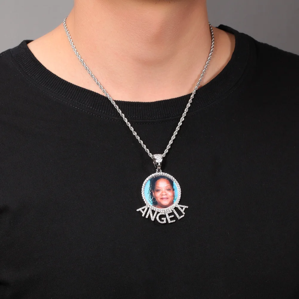 8 Styles Top Quality Custom Photo Pendant Necklace Cubic Zircon Hip Hop Personalized DIY Picture Jewelry Gifts for Couple Lovers