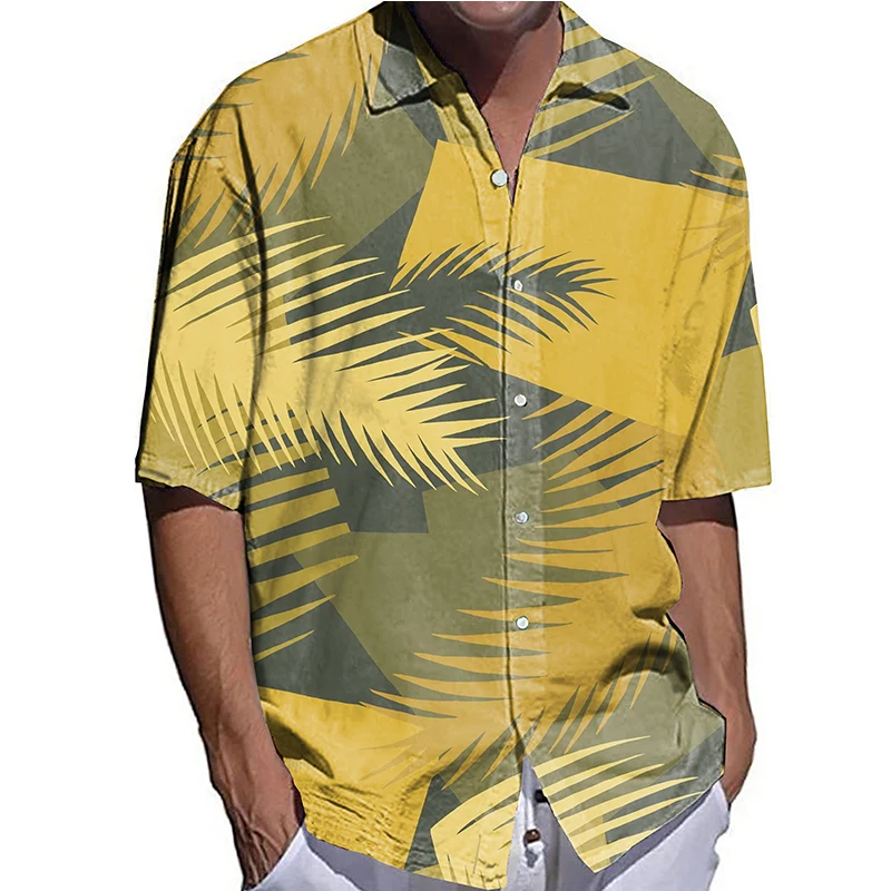 

Рубашка мужская оверсайз с полурукавами и принтом листьев, стильная повседневная Гавайская дорожная блуза, высококлассная кофта, одежда для мужчин
