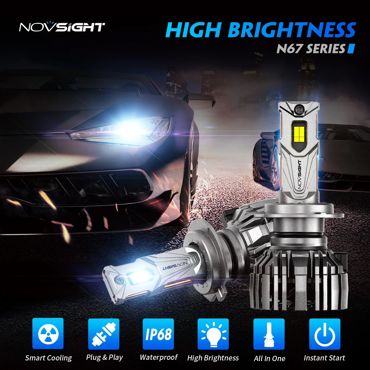 Фото NOVSIGHT H7 Led 140W 30000LM H4 Светодиодная лампа Canbus H11 H8 H9 9005 HB3 9006 HB4 H13 9007 9004 Супер яркие 6500K Лампы для автомобильных фар №2