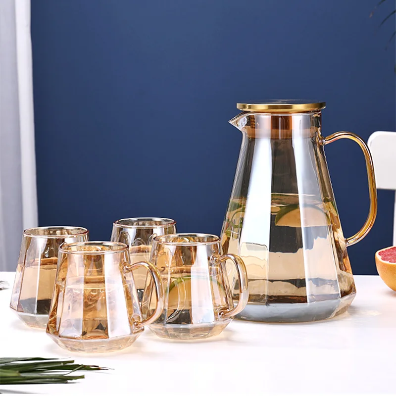 Glas Karaffe Wasserkocher und Tassen Set Hause Große-Kapazität Wärme-Beständig Teekanne Kaltem Wasser Limonade Filter Krug Saft milch Krug
