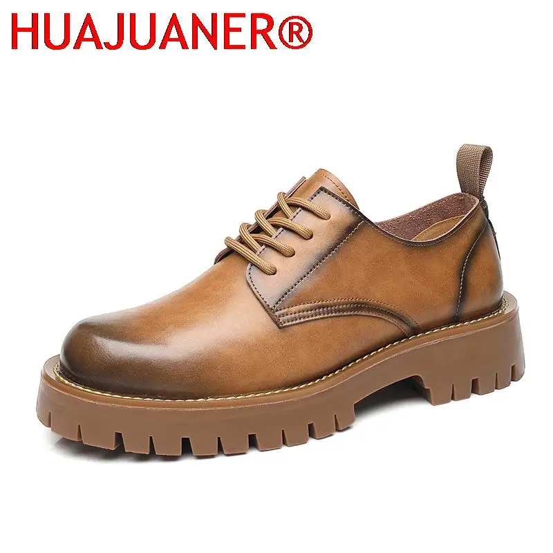 

New Spring Summer Breathable Men Shoes Real Leather Designer Shoes Men Height Increasing Loafers Luxury Lace-up Dress Shoes