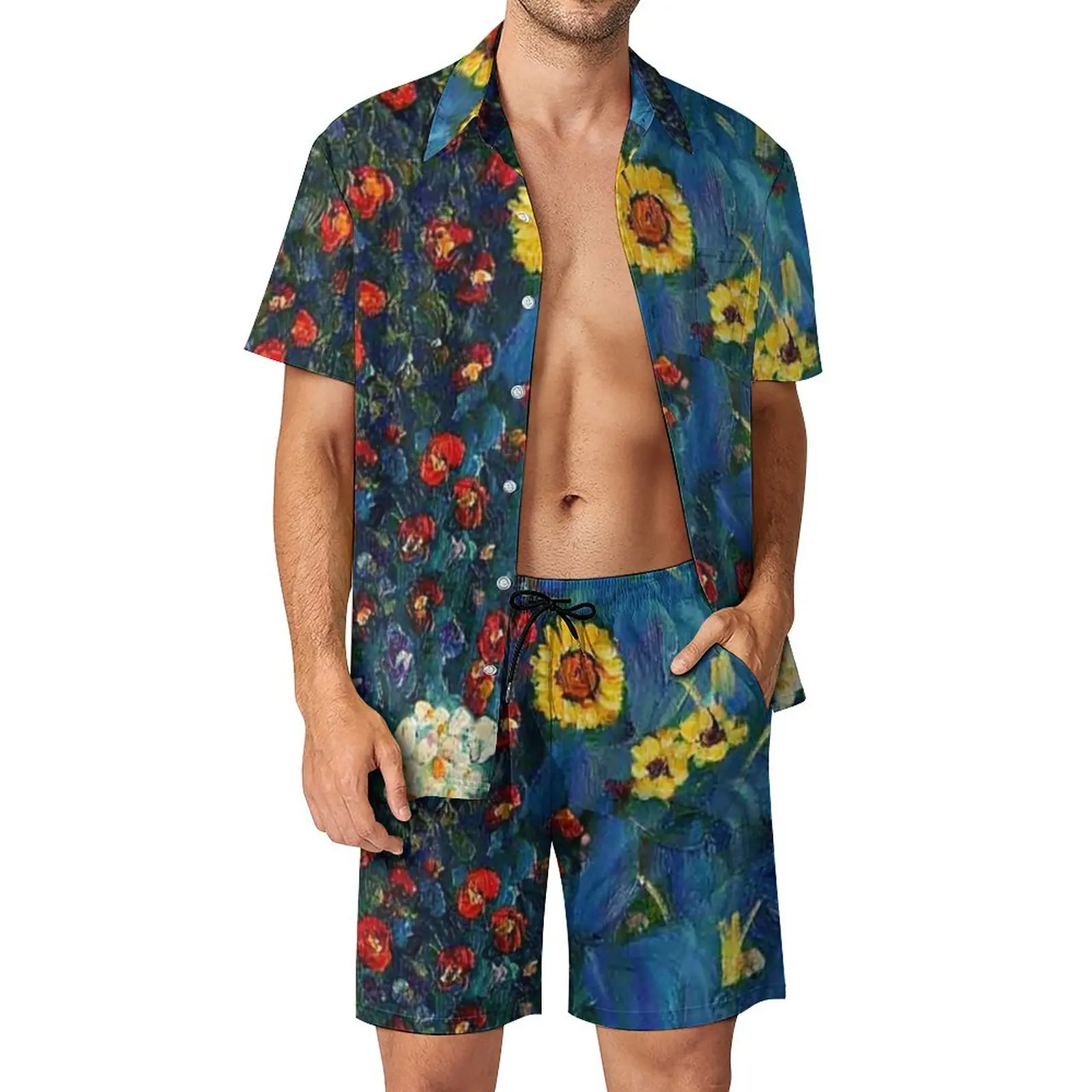 

Gustav Klimmt Art Men Sets Garden With Sunflowers Casual Shorts Beach Shirt Set Summer Hawaii Suit Short Sleeve Oversize Clothes