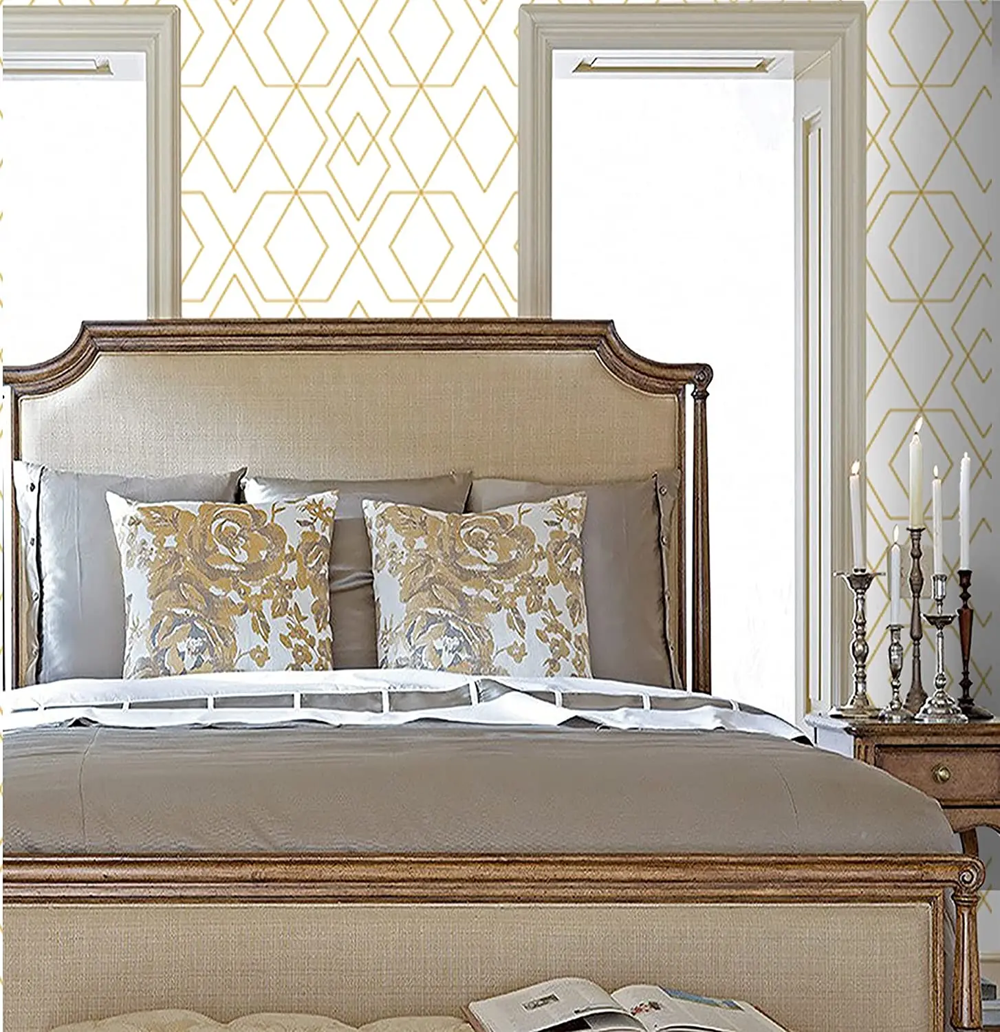 

Gold Stripe Self Adhesive Wallpaper Removable Hexagonal Diamond Peel and Stick Wall Furniture Refurbishment Wallpaper