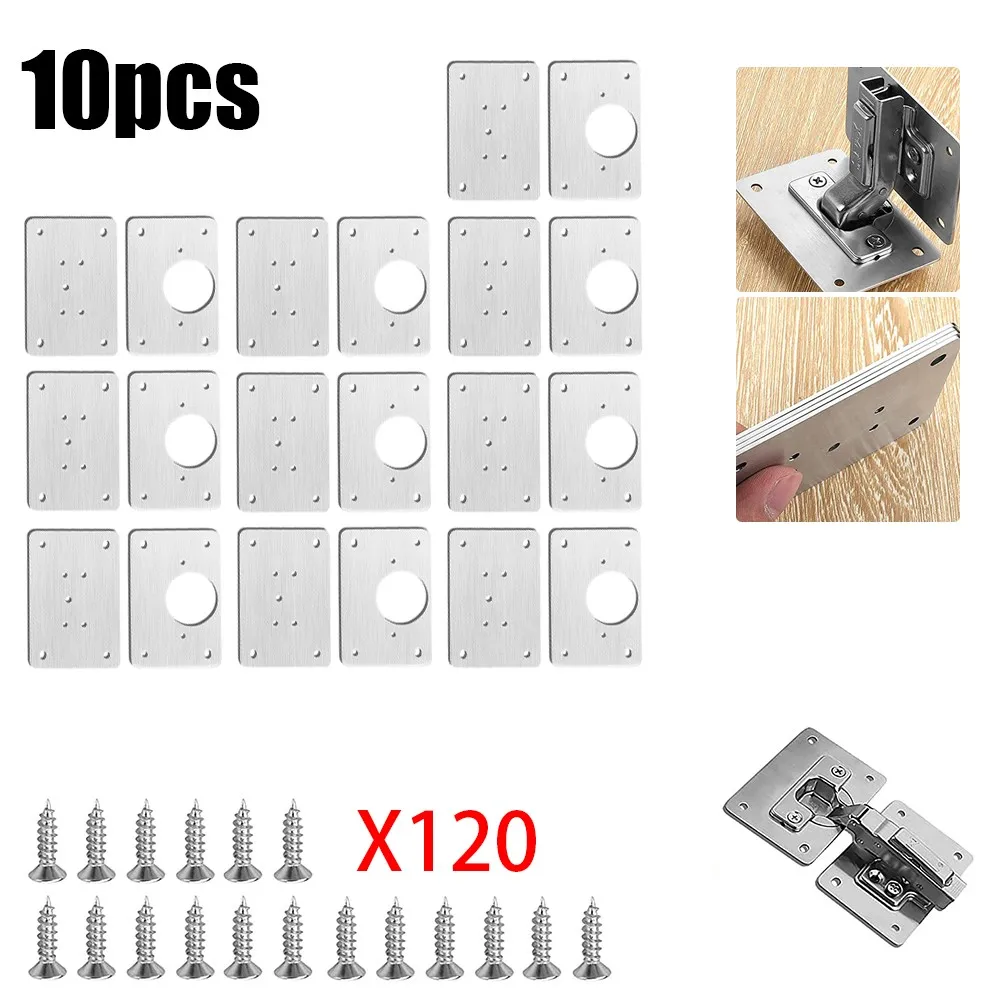 

4/10Pcs Hinge Repair Plate Cabinet Furniture Drawer Table Scharnier Stainless Steel Household Hardware Hinge Fixing Plate