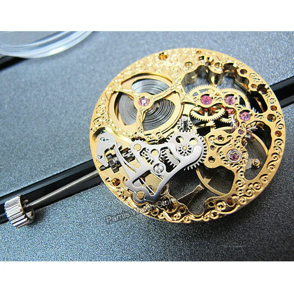 Наручные часы с механизмом из розового золота полые 17 драгоценных камней 6497