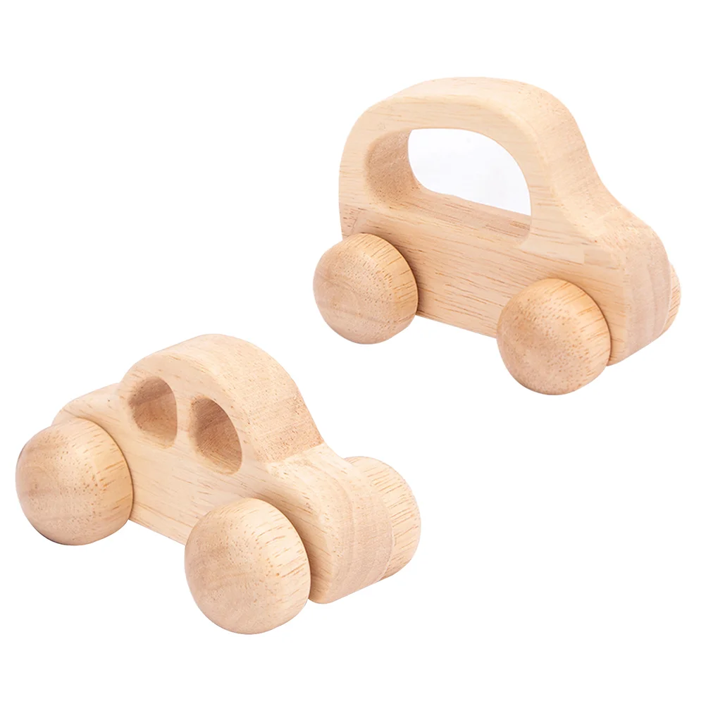 

2Pcs Grasping Training Toys Inertial Trolley Toys Wooden Car Toys Wooden Rattle Car for Gift Baby Newborn