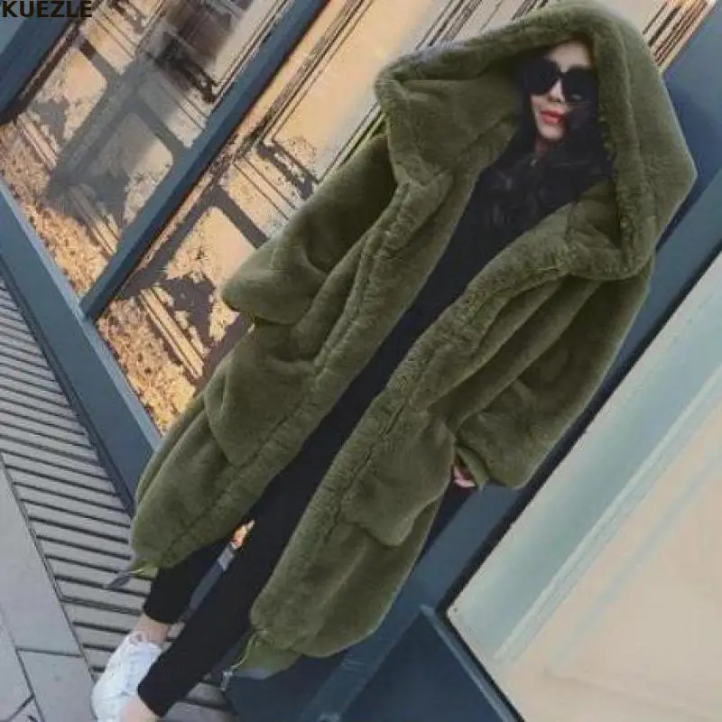 

Black Casaco Winter Faux Fur Loose Coat Women Parka Long Warm Jacket Coats Hoodies Outwear Casaco Feminino Hooded Fluffy Coat