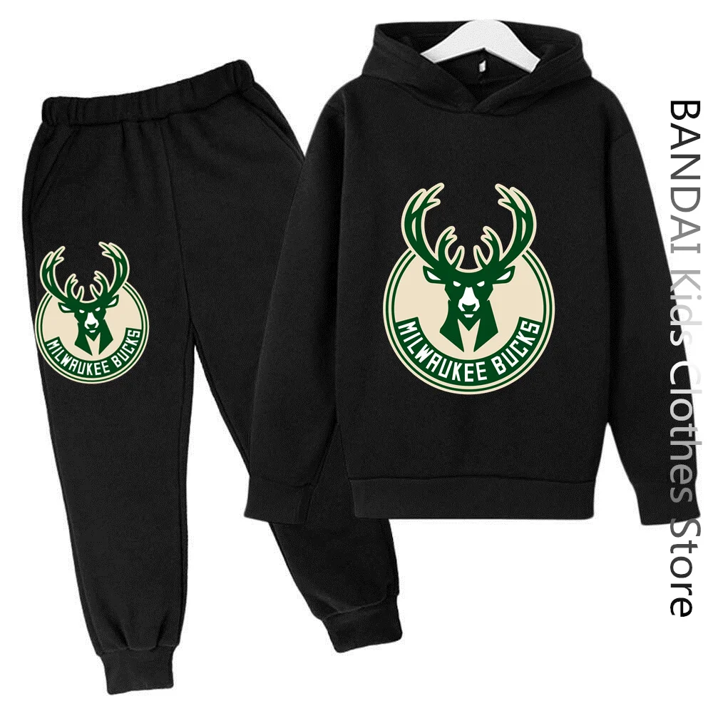 

Детский тренировочный костюм NBA, Детские комплекты Milwaukee-buck, модные спортивные костюмы для маленьких мальчиков и девочек, толстовки и штаны, ...