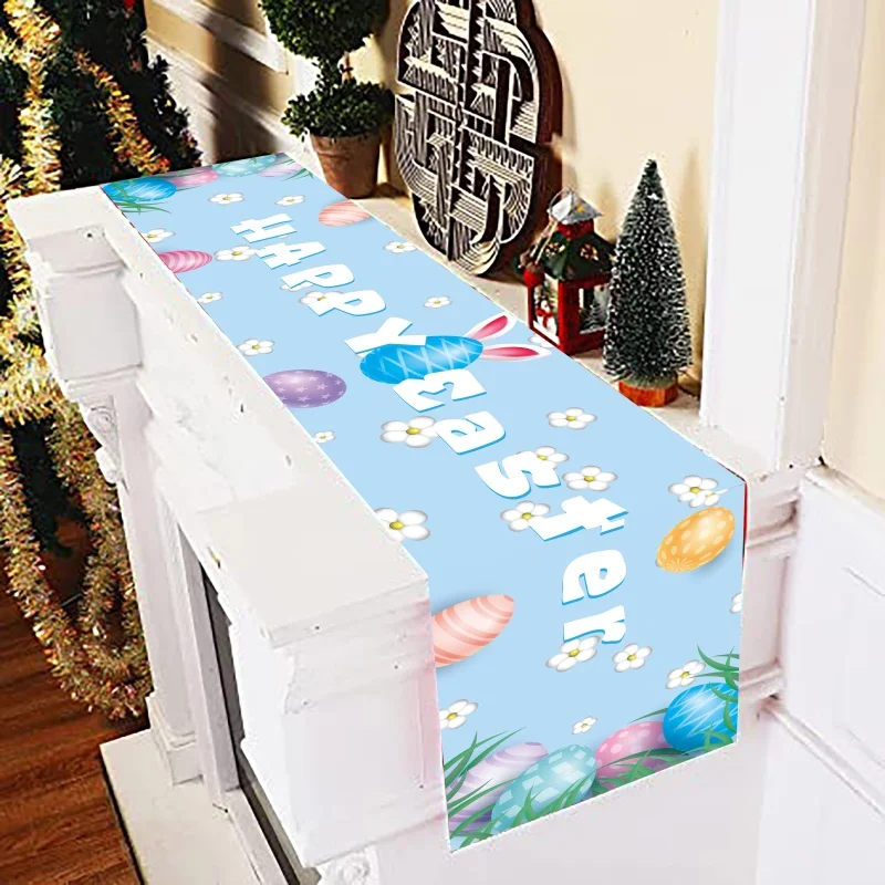 

180*35cm Easter Bunny Tablecloth Table Flag Colorful Rabbit Eggs Polyester Cloth Table Cover Happy Easter Party Home Decoration
