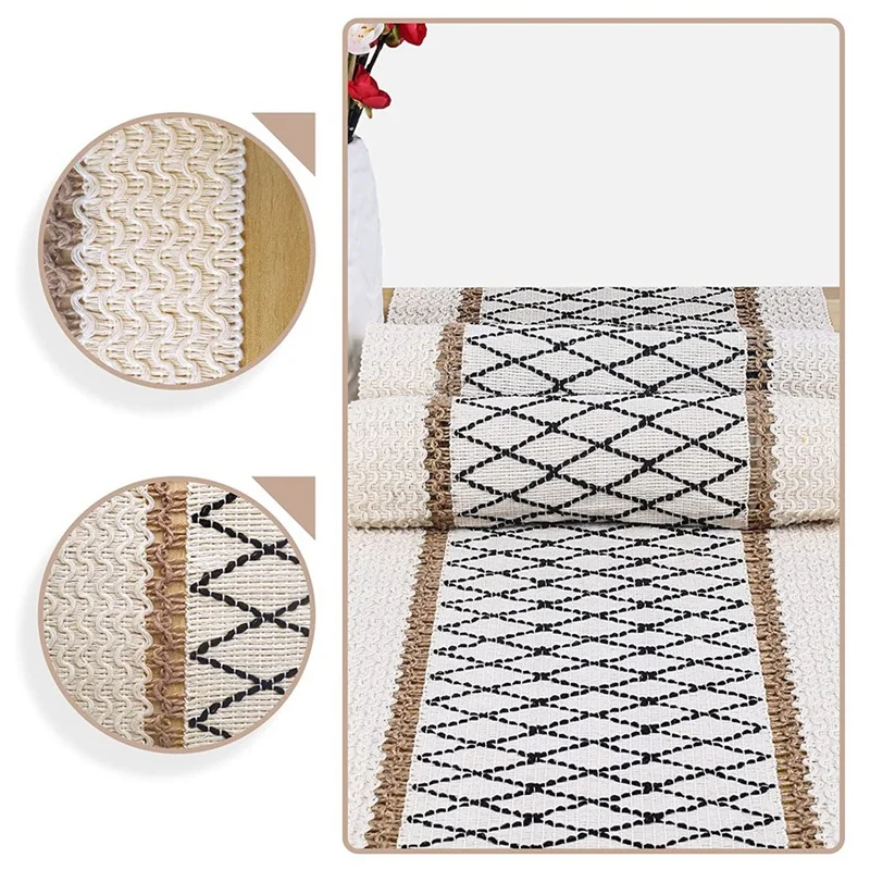 Bohemian Dining Table Runner - Jute Burlap Natural 72 Inches Long Farmhouse Style Braided