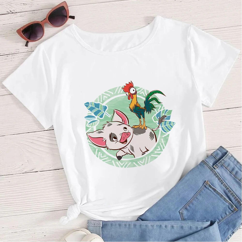 

Disney Cartoon Sweet Style Cute Girl Clothes Moana Aesthetic Short Sleeve Y2k Tops Home O-neck White Tees Female Free Shipping