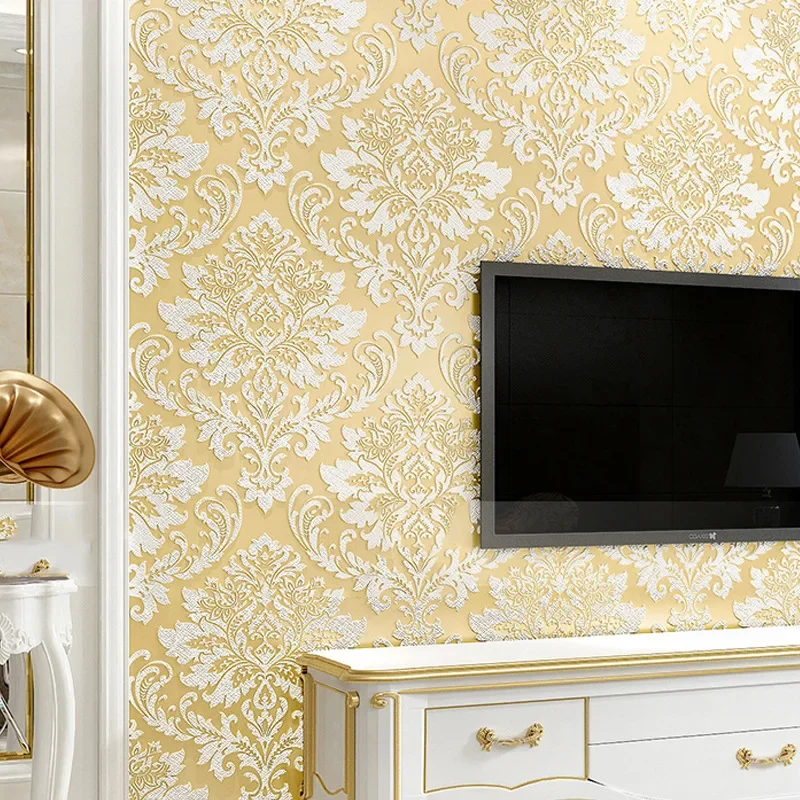 Цветочный узор 3D текстурированные обои с тиснением дамасские спальня гостиная