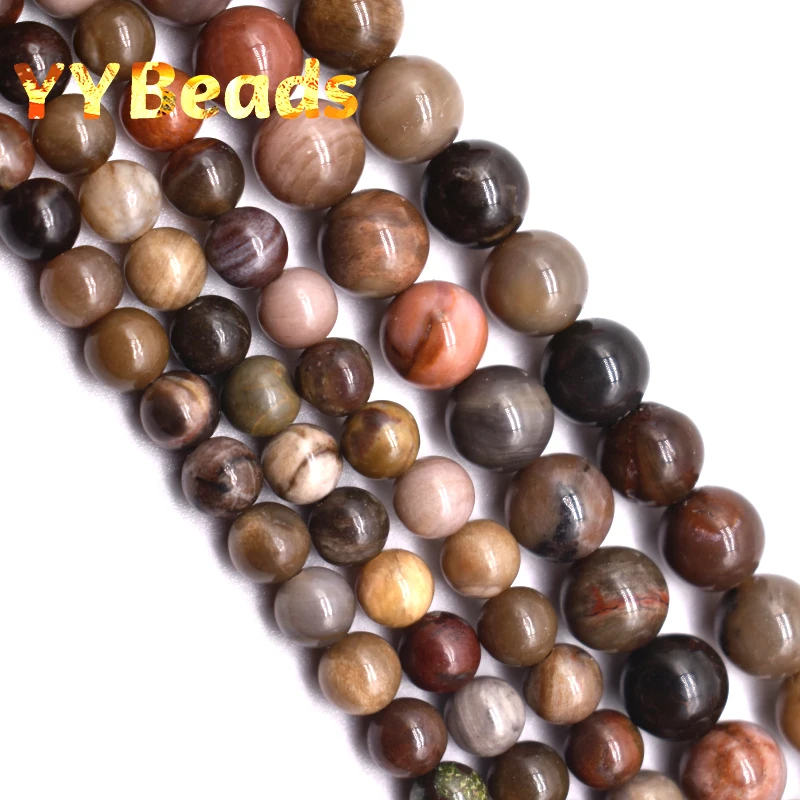 

5A Natural Wood Fossils Jades Mineral Stone Beads For Jewelry Making Round Loose Beads DIY Bracelet Necklace 6 8 10 12mm 15"inch