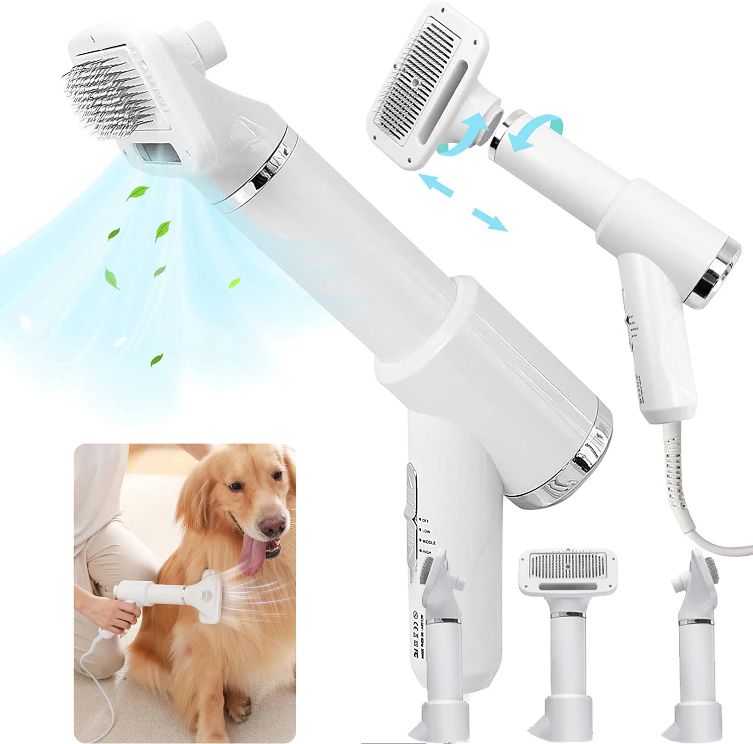 

Dog Hair Dryer Brush Pet Grooming Hair Dryer with Slicker Brush One-Key Hair Removal Dog Blow Dryer for Small Medium Dogs Cats