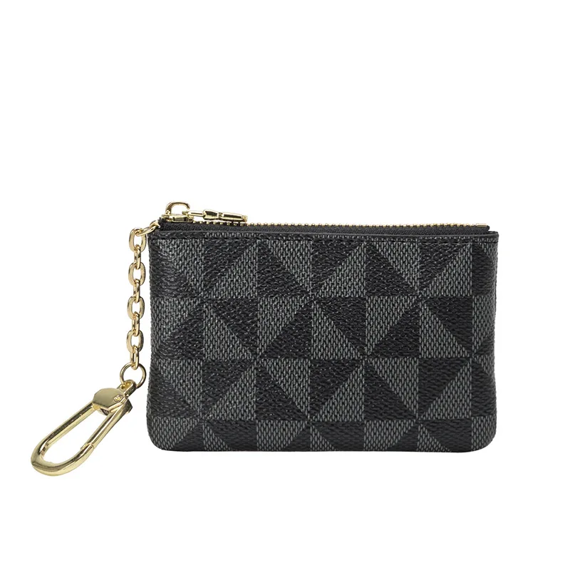 New Coin Key Storage Bag With Chain Women Mini Coin Purse Luxury Designer Plaid Leather Small Zipper Wallet Ladies Keychain Bag