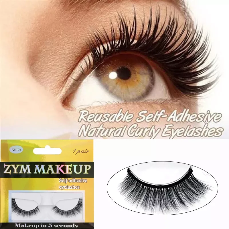 

1Pair Reusable Self-Adhesive Faux Mink Eyelashes No Residue On The Skin 3D False Eyelashes Glue Free Natural Long Fake Eyelashes