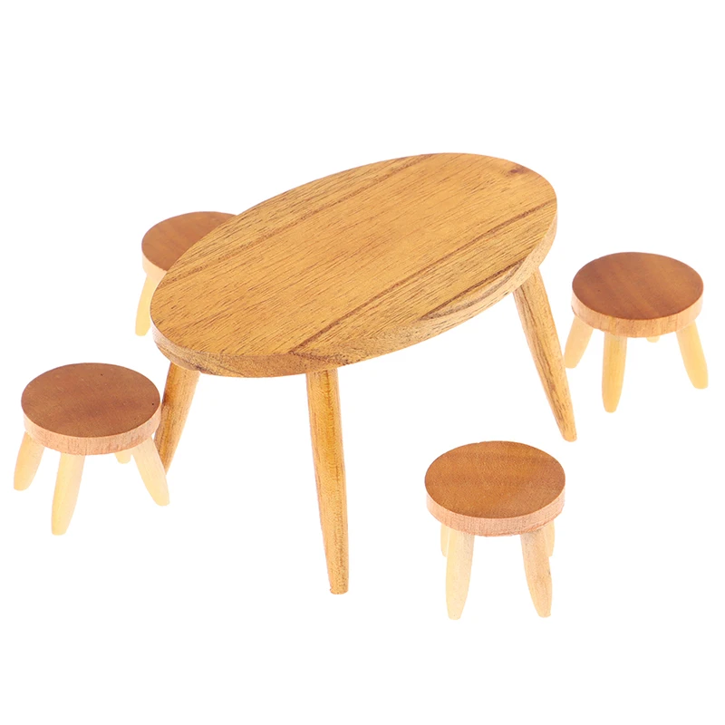

6style Wooden Dining Table Chair Set Simulation Toy 1/12 Miniature Dollhouse Furniture Decoration Pretend Play Toys