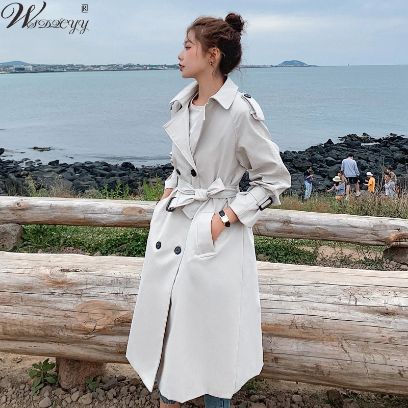 

Women's Trench Coat Fashion DoubleBreasted Female Outerwear Long Belted Slim Lady Duster Coat Cloak Spring Autumn Clothes Tops