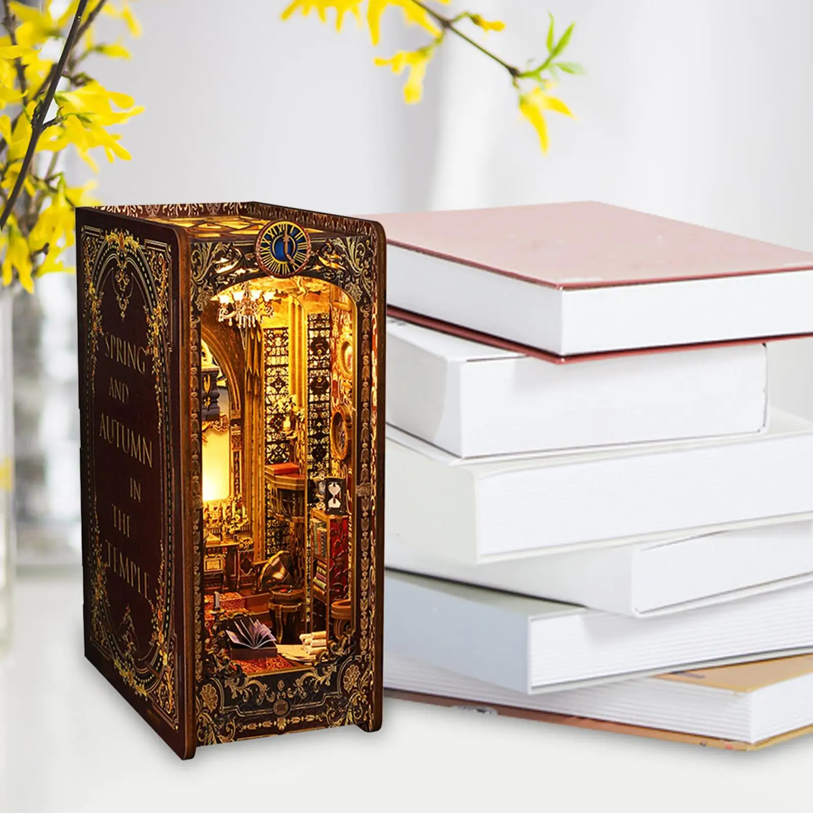 

DIY Wooden Alley Booknook Bookends Model Build with LED Light Bookshelf Insert Booknook for Home Office Vintage Shelf Decor