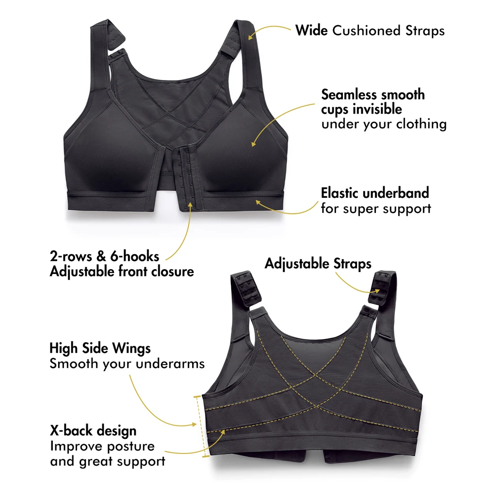 Full Coverage Front Closure Bra X Back Wire Free Back Support Posture Bra Plus Size Non-padded For Women Posture Corrector