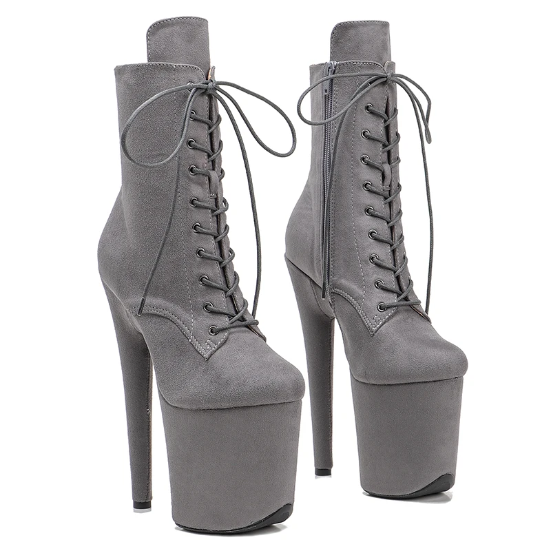 Leecabe Grey Suede 20CM/8inches Pole dancing shoes High Heel platform Boots closed toe Pole Dance booties