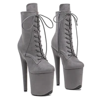 leecabe grey suede 20cm8inches pole dancing shoes high heel platform boots closed toe pole dance booties