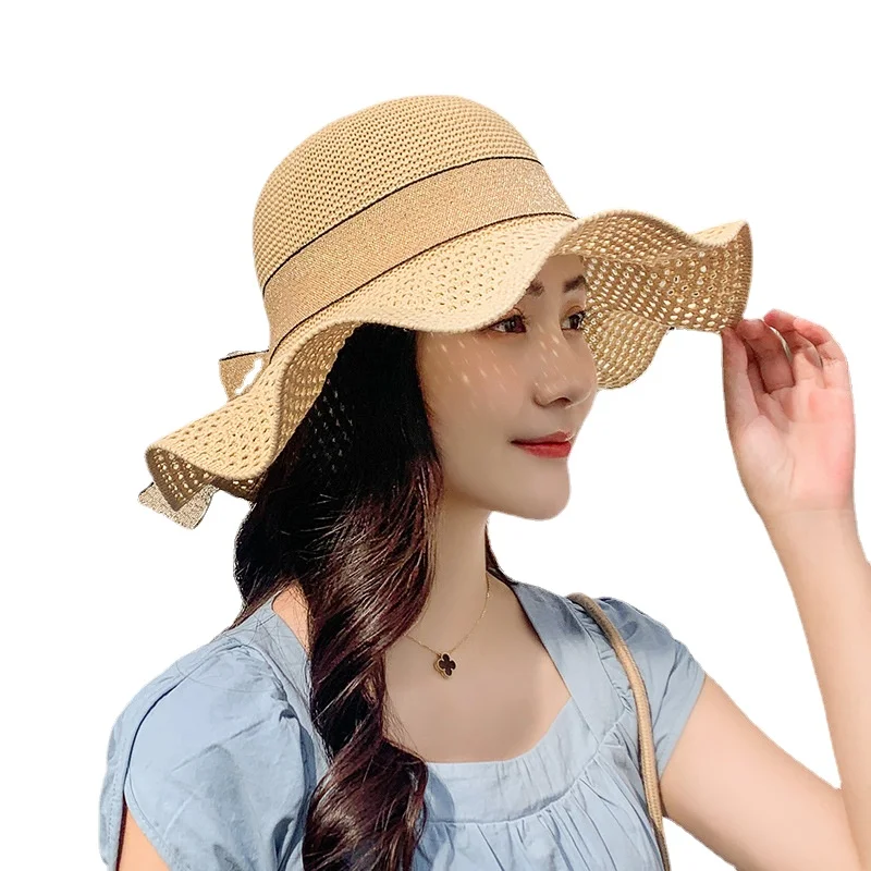 Шляпа женская Соломенная складывающаяся солнцезащитный козырек крутая пляжная