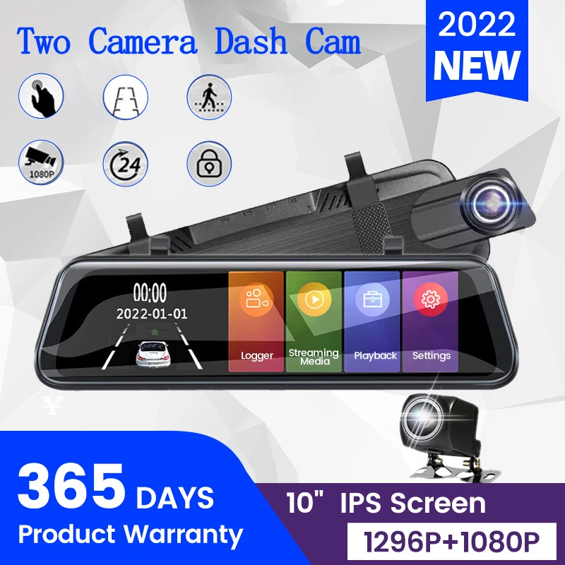 

10inch 2.5D IPS Curved Full Touch Screen 1080P HD Streaming Media Camera Dash Cam Front And Rear Dual Lens View Mirror Recorder