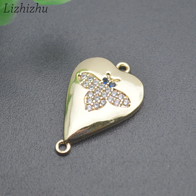 Wholesale New Style Nickel Free Anti Fading Gold Color Cute Heart Bee Charm Connectors for Jewelry Bracelet Making 10pc