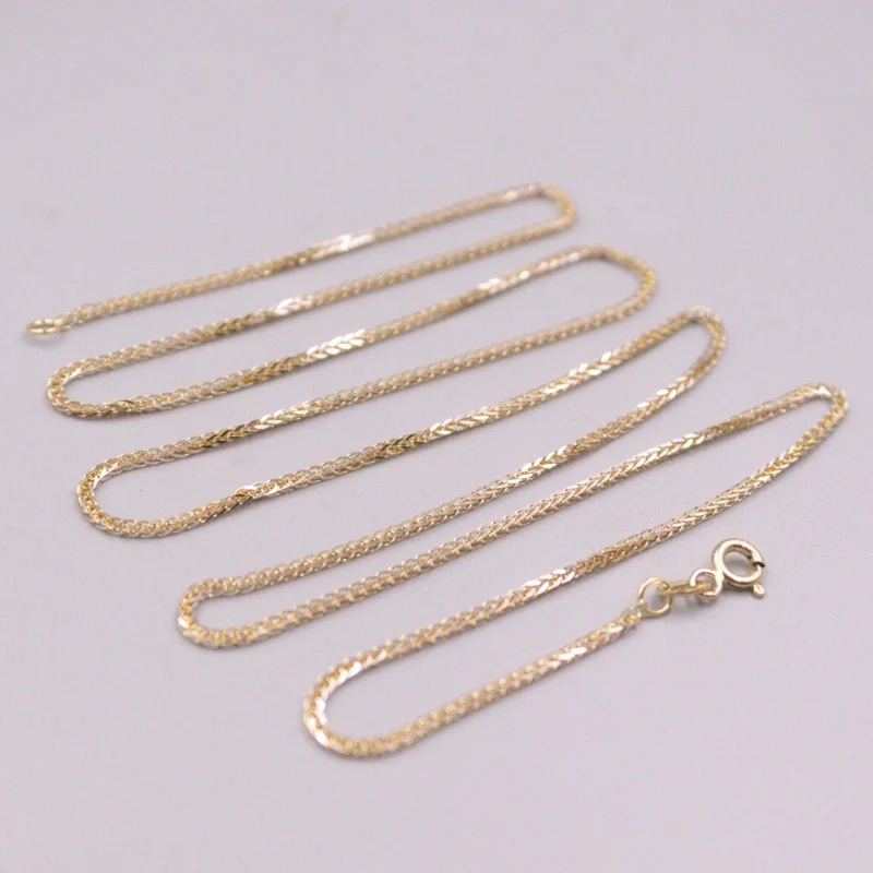 

AU750 Pure 18K Yellow White Gold Chain Women 1.2mm Wheat Necklace 4.6-4.8g /23.6inch