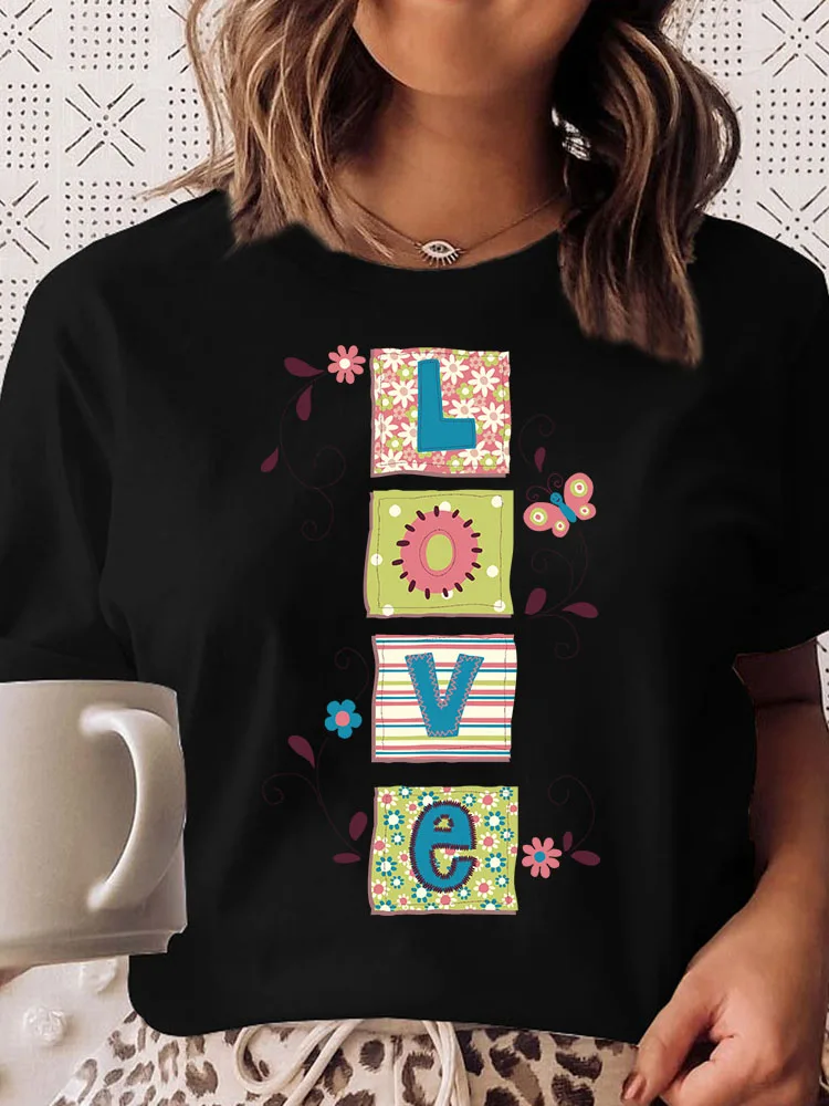 Купи Graphic T Shirt Femme Tops Women Short Sleeves O-neck Tshirt T-shirts For Woman Harajuku Tees Print Summer Love Letter Camisetas за 187 рублей в магазине AliExpress