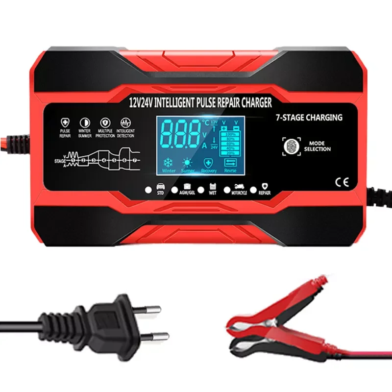 Battery Charger 12V 10A Digital Display Car Battery Chargers Power Puls Repair Chargers For Car Motorcycle Wet Dry Lead Acid