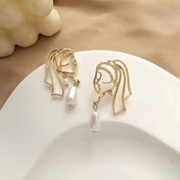 fashion hollow head portrait golden stud earrings for women girls korean style aesthetic sweet earrings female charm jewlery