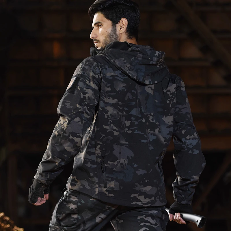 Army Shark Skin Soft Shell Tactical Windproof Waterproof Jacket Men Flight Pilot Hood Coat Military Hunting Bomber Hiking Jacket