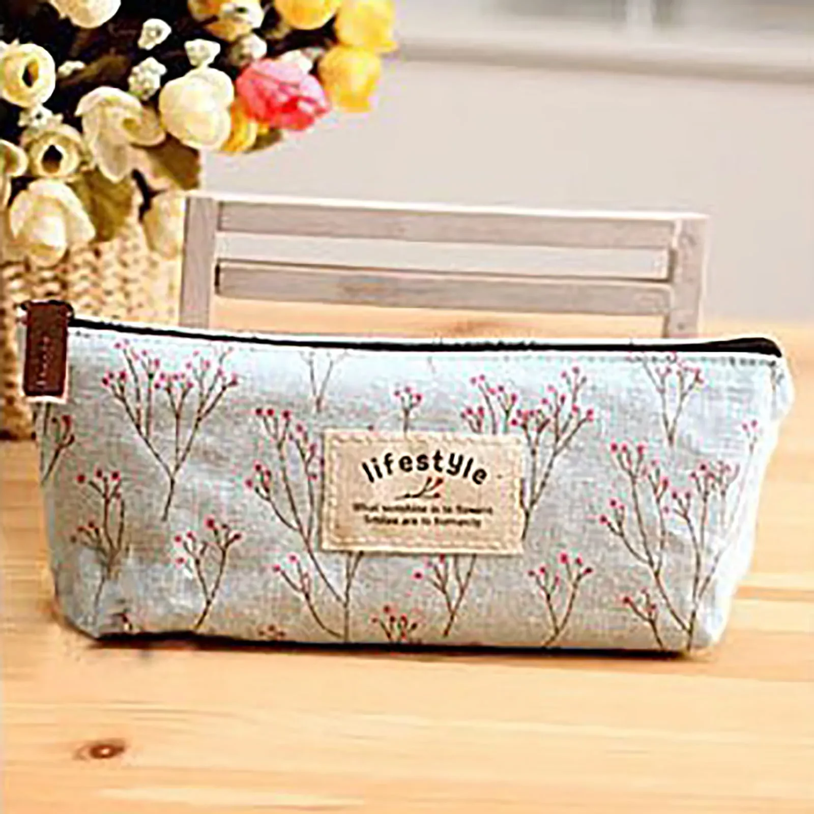 

Kawaii Floral Flower Canvas Zipper Pencil Cases Lovely Fabric Flower Tree Pen Bags School Supplies Cartoon Pencil Bag Coin Pouch