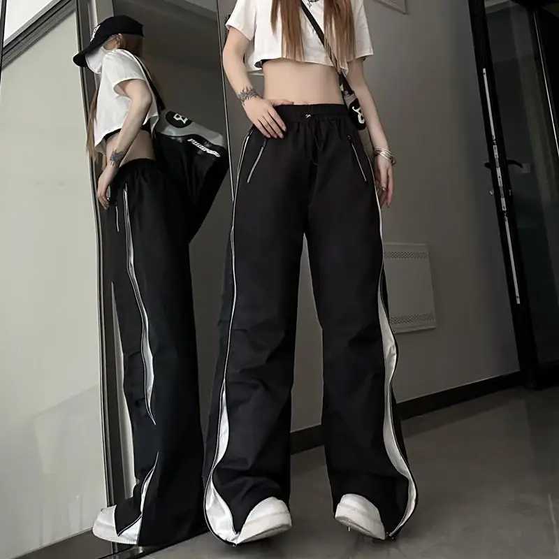 

Korean Fashion Women Streetwear Sweatpants Y2K Harajuku Hip Hop Zipper Splice Cargo Ptans Loose Straight Wide Leg Pants Joggers