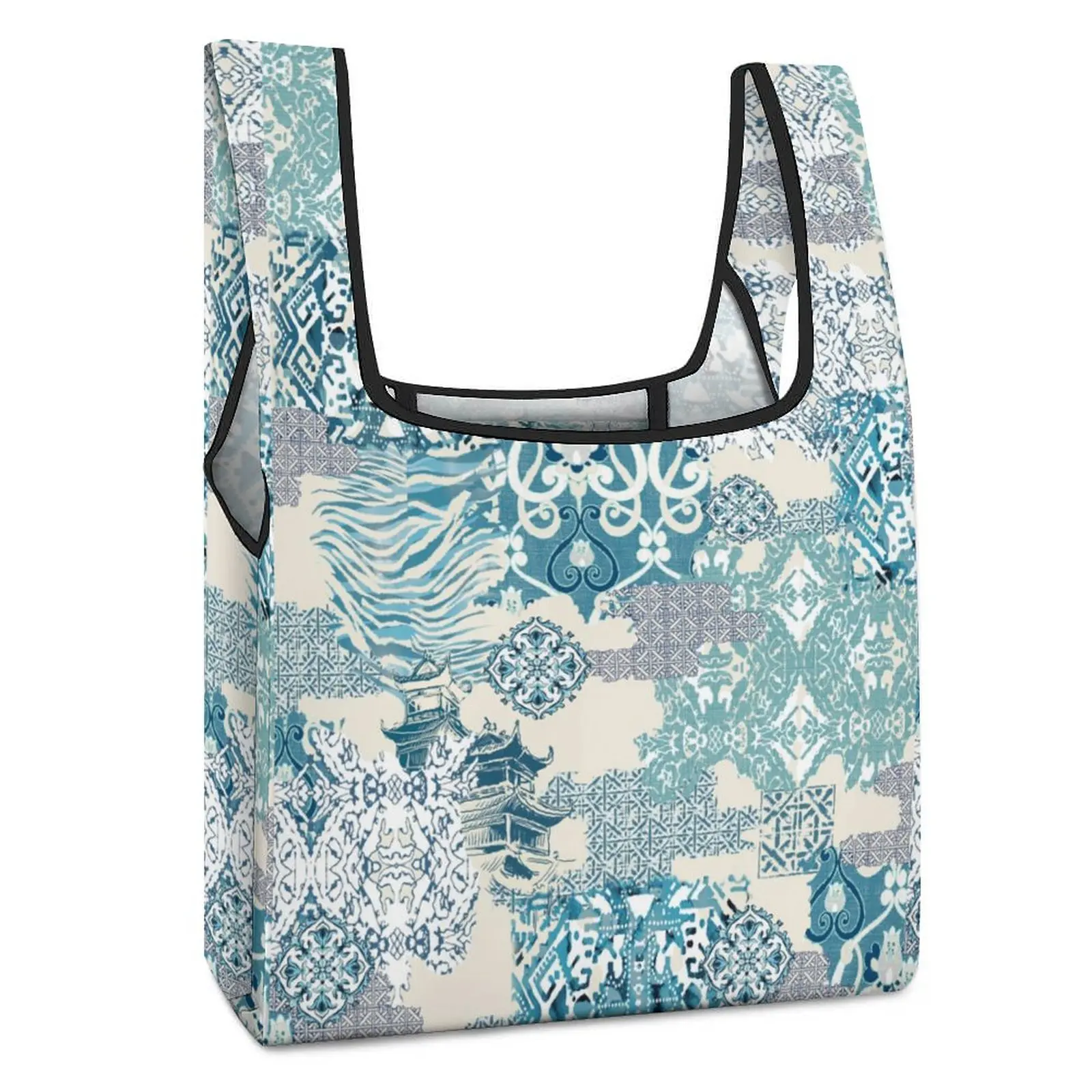 Shopping Bag Supermarket Foldable Shopping Bag Double Strap Handbag Ethnic Exoticism Tote Casual Woman Shop Bags Custom Pattern