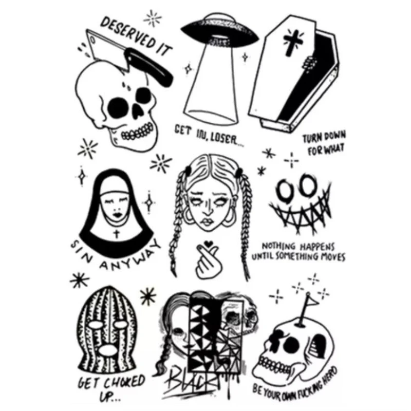 

Набор из 9 искусственных татуировок для женщин, водостойкие, в стиле панк, Скелет человека, аниме, стойкие Мультяшные художественные наклейки-монахини, временная татуировка Готика