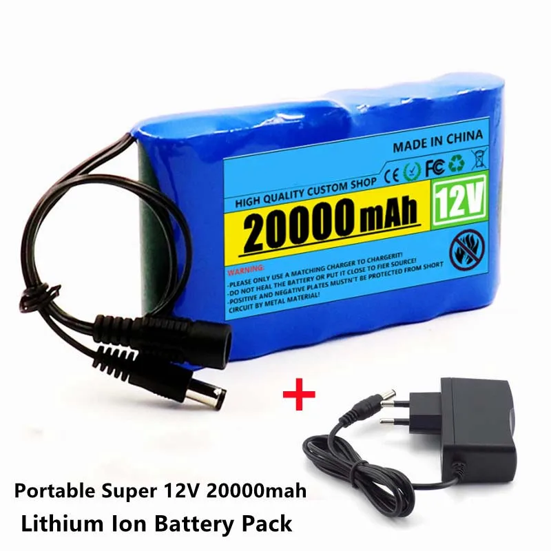 

18650 Portable Super 12V 20000mah Battery Rechargeable Lithium Ion Battery Pack Capacity AC/DC 12.6v 20Ah CCTV Cam Monitor