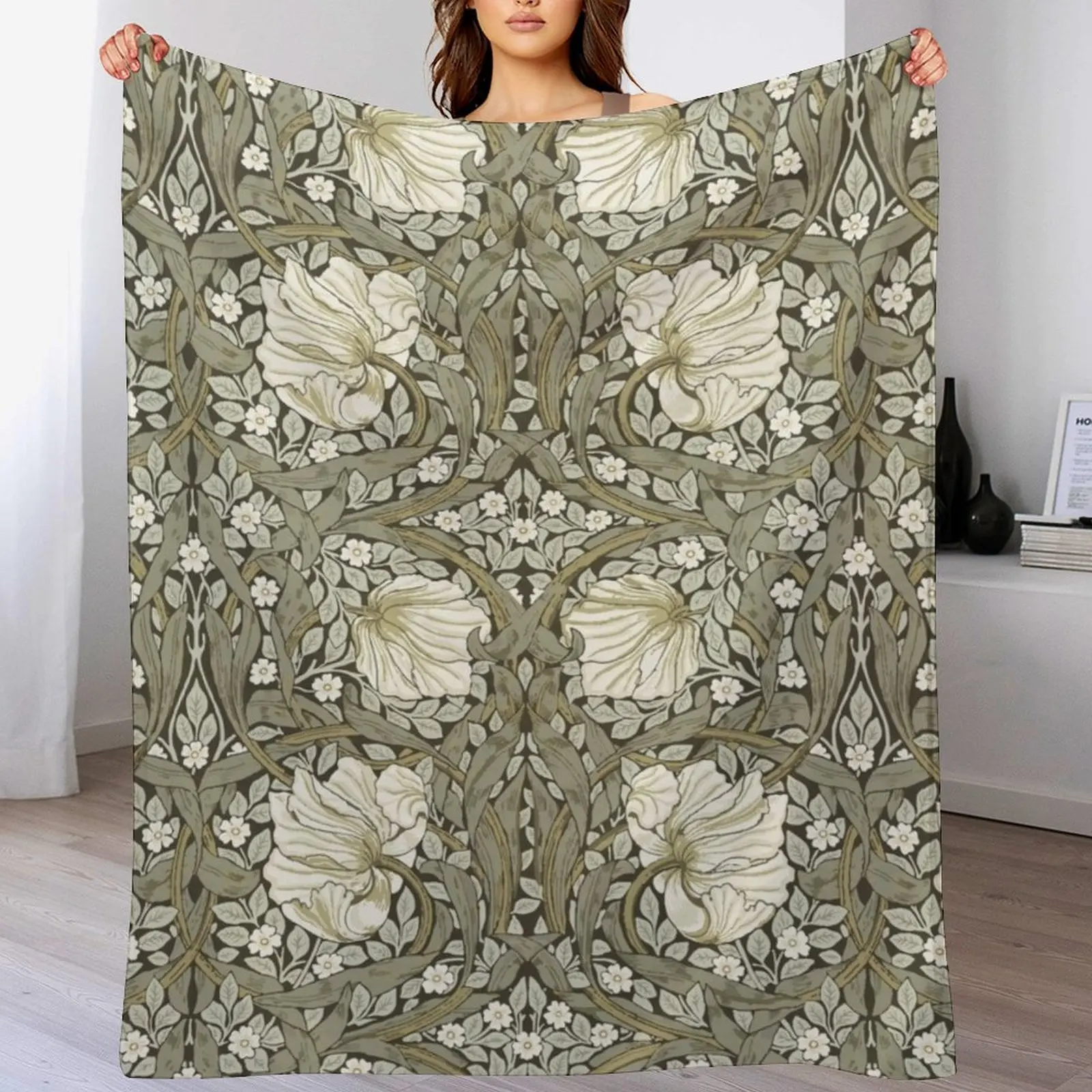 Пимпернель Уильям Моррис в шалфей и кремовом одеяле движущиеся одинарные