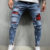 mens fashion denim pants street style skinny ripped hole jeans casual pencil trousers