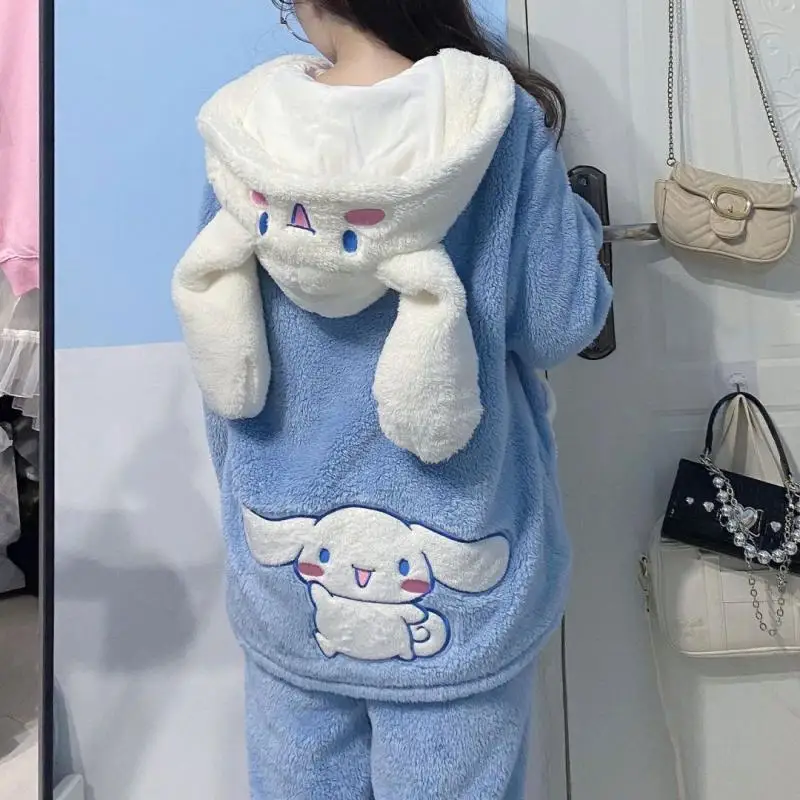 

Kawaii Cute Sanrio Cinnamoroll Coral Fleece Pajamas Flannel Pajamas Thicken Keep Warm Cute Girl Christmas Gift For Girlfriend