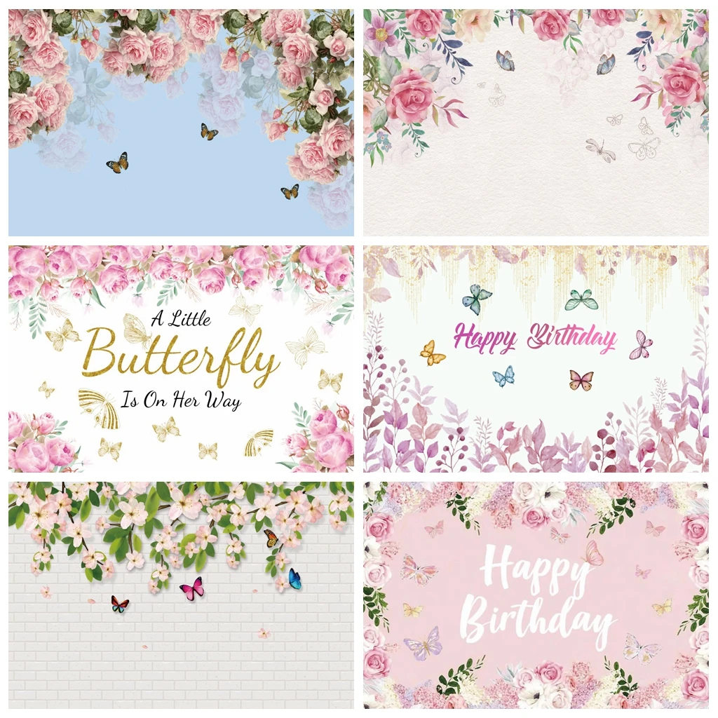 

Laeacco фон для фотосессии цветы розы бабочка для новорожденных вечерние фоны для фотосессия Фотостудия