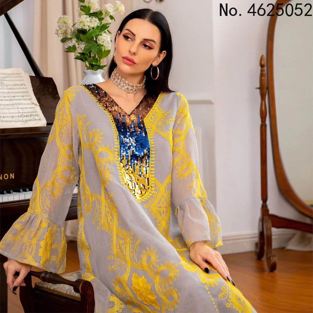 

Женское платье с вышивкой из Дубая, абайя, Саудовская Аравия, 2022 г., Jalabiya, кафтан, мусульманское женское Сетчатое платье, Турция, Исламская аб...