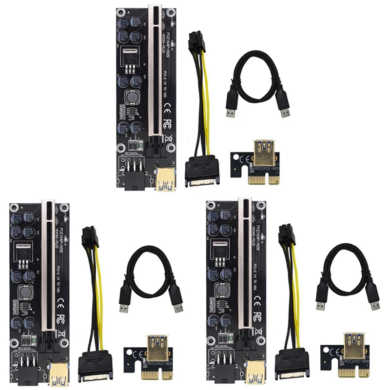 

3X VER009S Plus PCIE Riser Card Ver 009S Sata 15 Pin to 6 Pin Express 1X 4X 8X 16X Adapter Extender Mining Miner