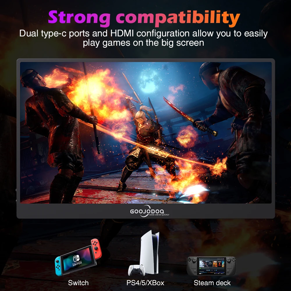 GOOJODOQ GJ20 Портативный монитор 15,6" IPS HDR 1920X1080 FHD Гейминг внешний для ноутбука ПК телефона Mac Xbox PS5/PS4 Switch on.