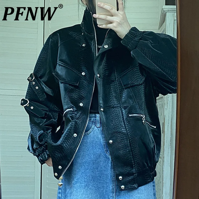 

PFNW Men's Autumn Motorcycle Leather Jackets Clothes Women's American Fashion High Street Loose Tide Darkwear Chic Coats CP1897
