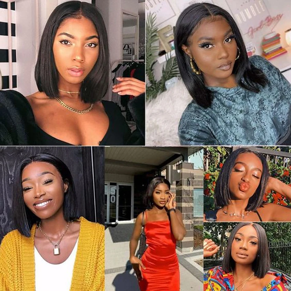 13X4 кости прямые Remy Дешевые 100% человеческие волосы короткие боб парики для черных