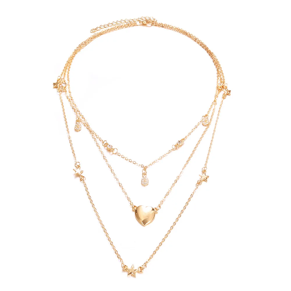 Ожерелье в стиле бохо для женщин чокер золотого цвета форме сердца и звезды